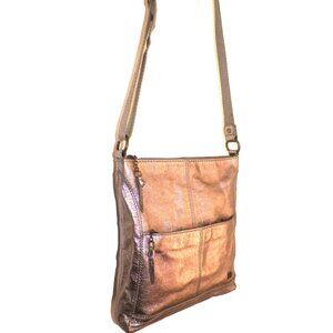 the sak Gold Metallic Leather Crossbody Messenger Shoulder Bag Lucia Pyrite